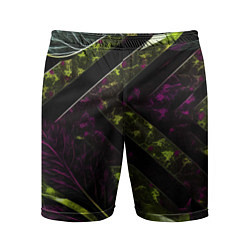 Шорты спортивные мужские Темные фиолетовые и зеленые вставки, цвет: 3D-принт