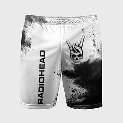 Мужские спортивные шорты Radiohead и рок символ на светлом фоне