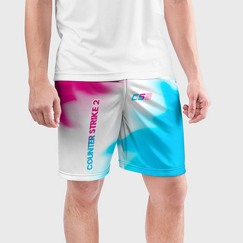 Мужские спортивные шорты Counter Strike 2 neon gradient style: надпись, сим / 3D-принт – фото 3