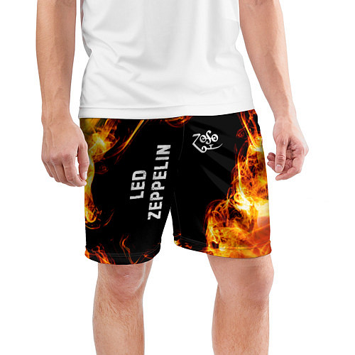Мужские спортивные шорты Led Zeppelin и пылающий огонь / 3D-принт – фото 3
