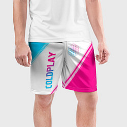 Шорты спортивные мужские Coldplay neon gradient style: надпись, символ, цвет: 3D-принт — фото 2