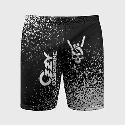 Мужские спортивные шорты Ozzy Osbourne и рок символ на темном фоне