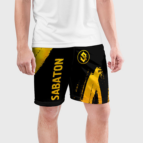 Мужские спортивные шорты Sabaton - gold gradient: надпись, символ / 3D-принт – фото 3