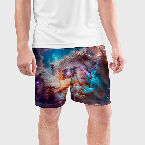 Мужские спортивные шорты Небула в космосе в голубо-розовых тонах - нейронна / 3D-принт – фото 3
