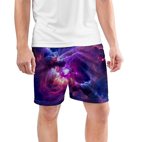 Мужские спортивные шорты Небула в космосе в фиолетовых тонах - нейронная се / 3D-принт – фото 3