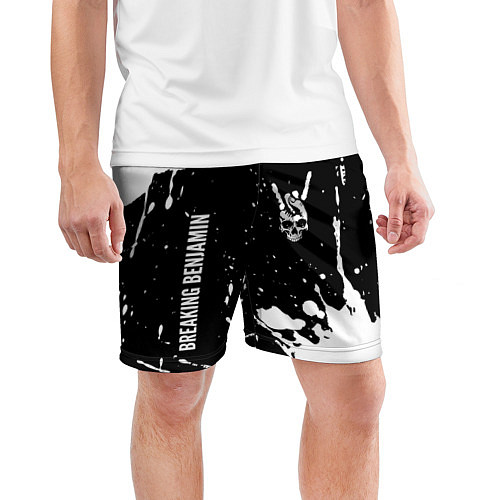 Мужские спортивные шорты Breaking Benjamin и рок символ на темном фоне / 3D-принт – фото 3