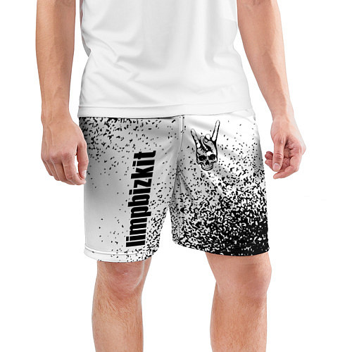 Мужские спортивные шорты Limp Bizkit и рок символ на светлом фоне / 3D-принт – фото 3