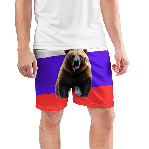 Мужские спортивные шорты Медведь на флаге / 3D-принт – фото 3