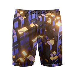 Шорты спортивные мужские Фиолетовые и светящиеся кубы, цвет: 3D-принт