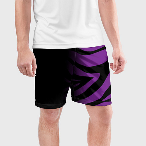 Мужские спортивные шорты Фиолетовый с черными полосками зебры / 3D-принт – фото 3