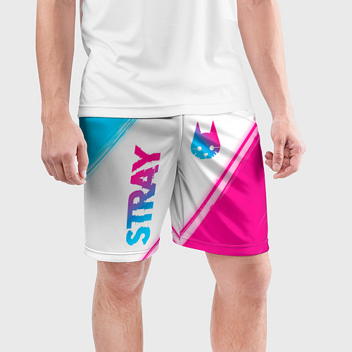 Мужские спортивные шорты Stray neon gradient style: надпись, символ / 3D-принт – фото 3