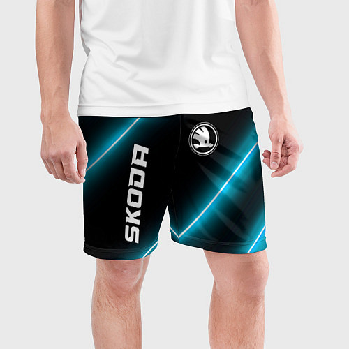 Мужские спортивные шорты Skoda неоновые лампы / 3D-принт – фото 3