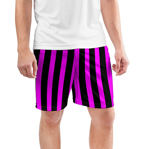Мужские спортивные шорты В полоску черного и фиолетового цвета / 3D-принт – фото 3