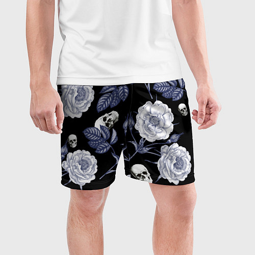 Мужские спортивные шорты Черепа с розами / 3D-принт – фото 3