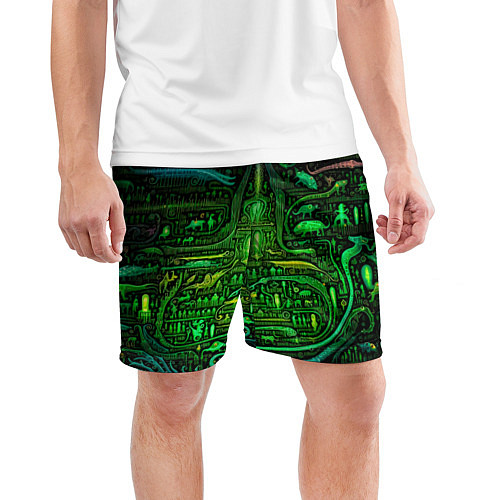 Мужские спортивные шорты Психоделика в зеленом - нейронная сеть / 3D-принт – фото 3