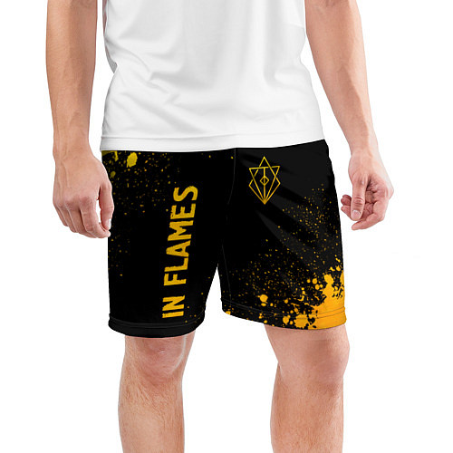 Мужские спортивные шорты In Flames - gold gradient: надпись, символ / 3D-принт – фото 3