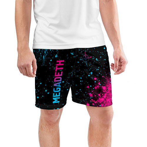 Мужские спортивные шорты Megadeth - neon gradient: надпись, символ / 3D-принт – фото 3