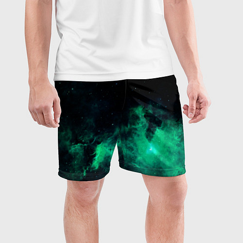 Мужские спортивные шорты Зелёная галактика Midjourney / 3D-принт – фото 3
