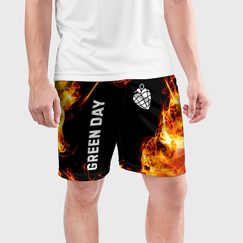 Мужские спортивные шорты Green Day и пылающий огонь / 3D-принт – фото 3