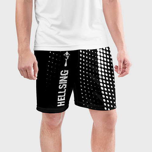 Мужские спортивные шорты Hellsing glitch на темном фоне: по-вертикали / 3D-принт – фото 3