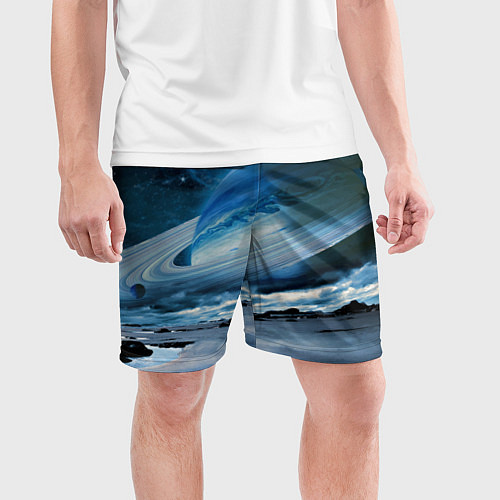 Мужские спортивные шорты Падение Сатурна - пейзаж / 3D-принт – фото 3