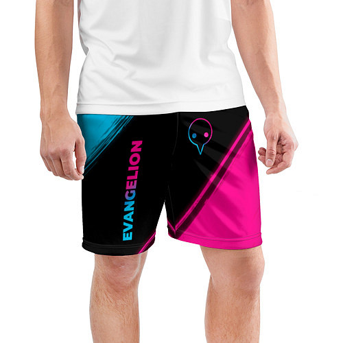 Мужские спортивные шорты Evangelion - neon gradient: надпись, символ / 3D-принт – фото 3