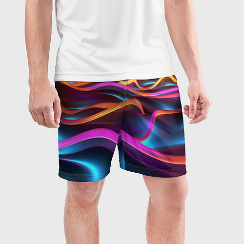 Мужские спортивные шорты Неоновые фиолетовые волны / 3D-принт – фото 3