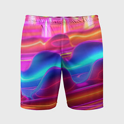 Шорты спортивные мужские Неоновые объемные волны, цвет: 3D-принт