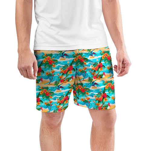 Мужские спортивные шорты Гавайский стиль море и цветы / 3D-принт – фото 3