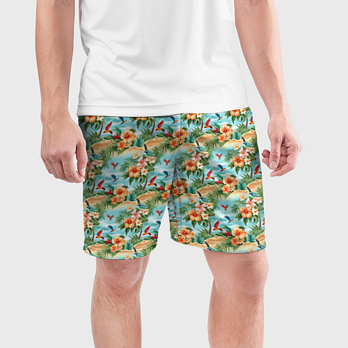 Мужские спортивные шорты Цветочный гавайский паттерн / 3D-принт – фото 3