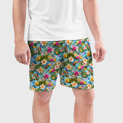 Мужские спортивные шорты Разноцветные цветочки гавайские / 3D-принт – фото 3