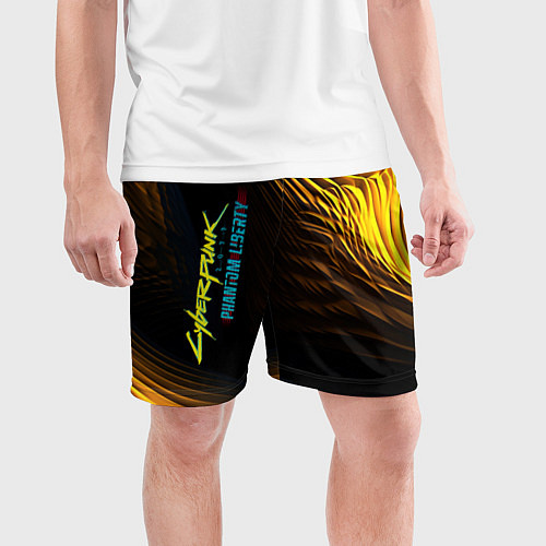 Мужские спортивные шорты Black yellow cyberpunk phantom liberty / 3D-принт – фото 3