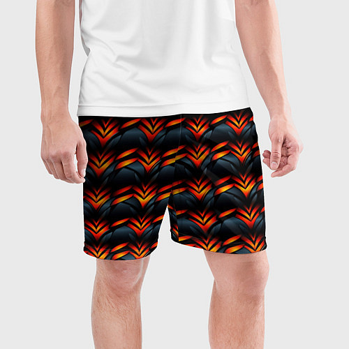 Мужские спортивные шорты Orange abstract black / 3D-принт – фото 3