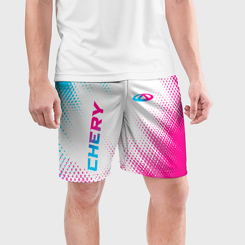 Мужские спортивные шорты Chery neon gradient style: надпись, символ / 3D-принт – фото 3