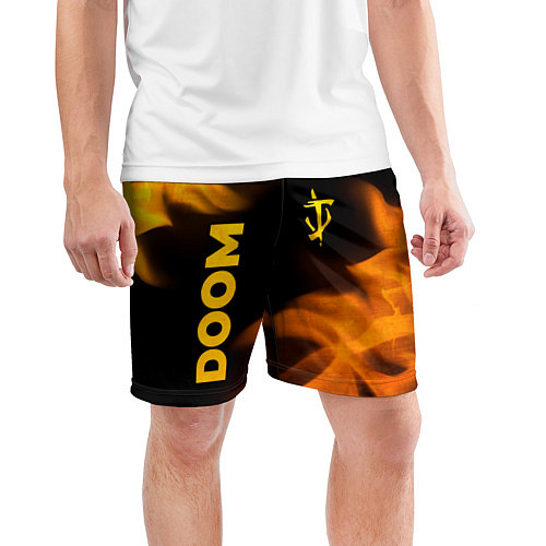 Мужские спортивные шорты Doom - gold gradient: надпись, символ / 3D-принт – фото 3