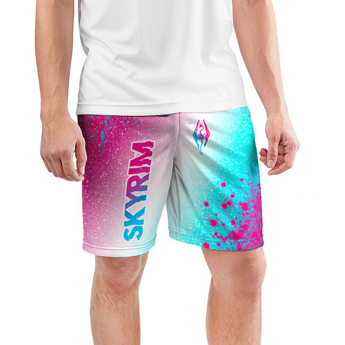 Мужские спортивные шорты Skyrim neon gradient style: надпись, символ / 3D-принт – фото 3