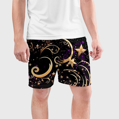 Мужские спортивные шорты Чёрный паттерн со звёздами и лунами / 3D-принт – фото 3