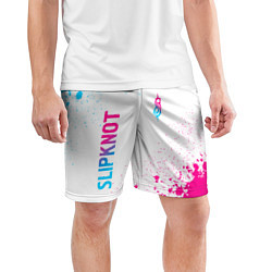 Шорты спортивные мужские Slipknot neon gradient style: надпись, символ, цвет: 3D-принт — фото 2