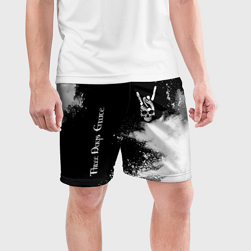 Мужские спортивные шорты Three Days Grace и рок символ на темном фоне / 3D-принт – фото 3