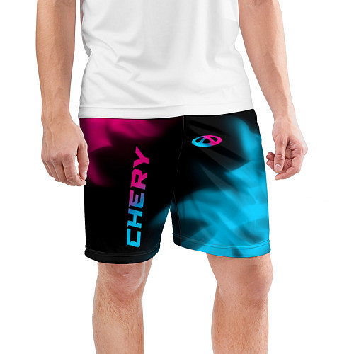 Мужские спортивные шорты Chery - neon gradient: надпись, символ / 3D-принт – фото 3