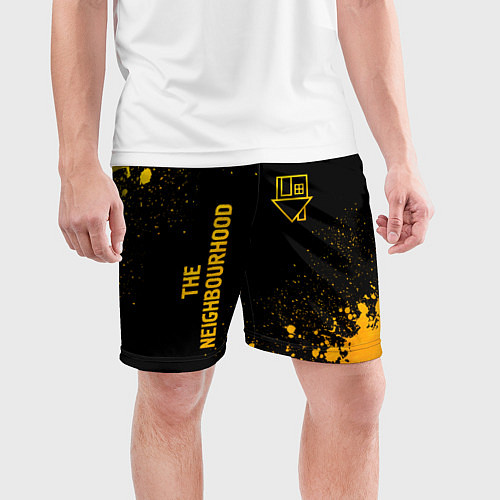 Мужские спортивные шорты The Neighbourhood - gold gradient: надпись, символ / 3D-принт – фото 3