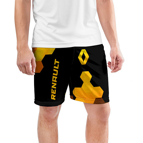 Мужские спортивные шорты Renault - gold gradient: надпись, символ / 3D-принт – фото 3