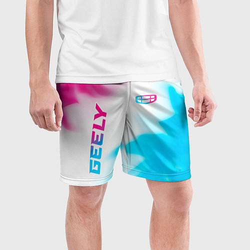 Мужские спортивные шорты Geely neon gradient style: надпись, символ / 3D-принт – фото 3
