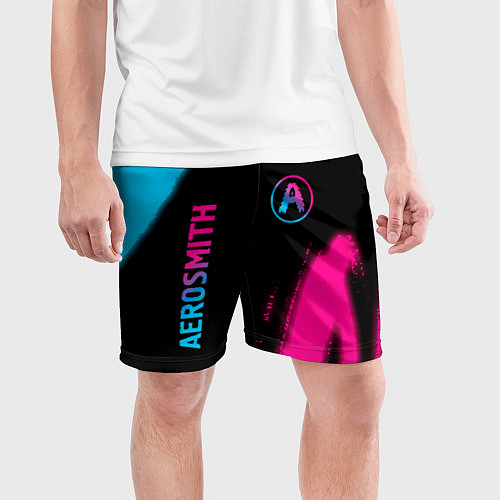Мужские спортивные шорты Aerosmith - neon gradient: надпись, символ / 3D-принт – фото 3
