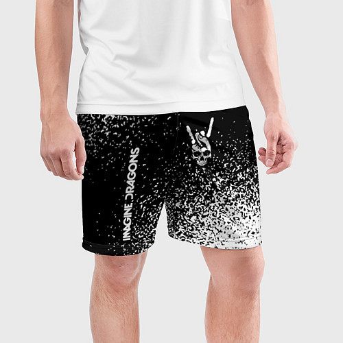 Мужские спортивные шорты Imagine Dragons и рок символ на темном фоне / 3D-принт – фото 3
