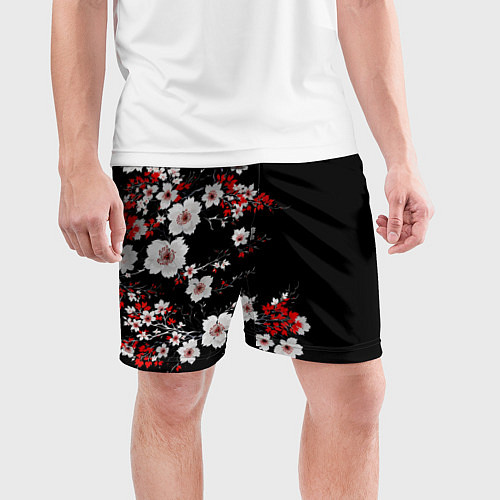 Мужские спортивные шорты Белая и красная сакура - цветение / 3D-принт – фото 3