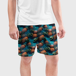 Шорты спортивные мужские Ананасы в воде, цвет: 3D-принт — фото 2