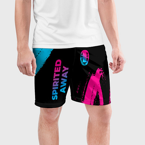 Мужские спортивные шорты Spirited Away - neon gradient: надпись, символ / 3D-принт – фото 3