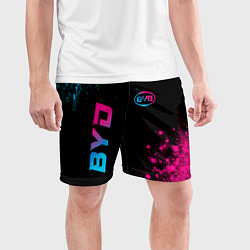 Шорты спортивные мужские BYD - neon gradient: надпись, символ, цвет: 3D-принт — фото 2