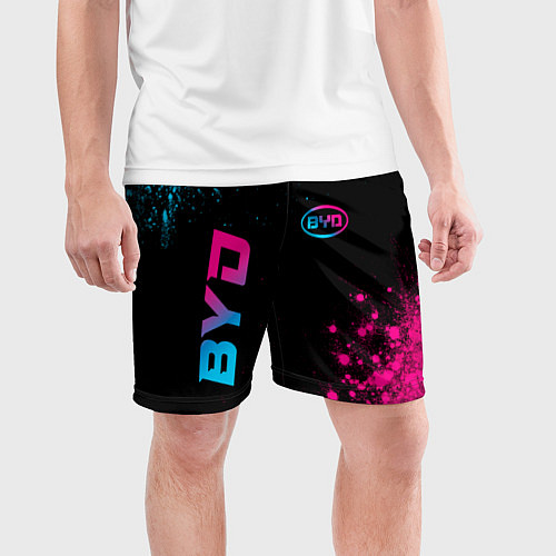 Мужские спортивные шорты BYD - neon gradient: надпись, символ / 3D-принт – фото 3